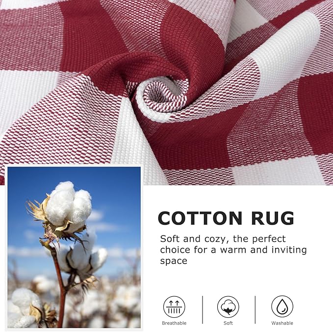 IOHOUZE Christmas Buffalo Plaid Rug 3x5 Ft Outdoor Indoor Doormat Red White Check Washable Area Rug Woven Cotton Checkered Front Porch Mat Christmas Decor for Front Door Entryway Living Room