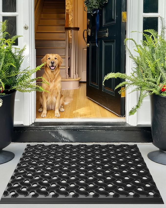 Color&Geometry Super Heavyweight TPE Stormproof Welcome Mat Outdoor, Eco-Friendly Materials Odor-Free Door Mat with Connectors & Non-Slip, All Weather Outside Entrance Barefoot Friendly, 24"x36" Black