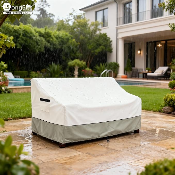 Patio 3-Seater Sofa Cover,Outdoor Couch Cover Fits up to 76W x 32.5D x 33H Inches,100% Waterproof Heavy Duty Patio Furniture Covers,Beige & Gray-Green