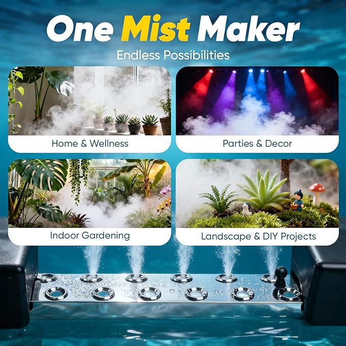 Upgrade 12-Head Ultrasonic Mist Maker Fogger 400W, 9000ml/h Humidifier with Float & Water Shortage Protection, 110V Stainless Steel Waterproof Mister for Garden, Pond, Fountain, Christmas Use