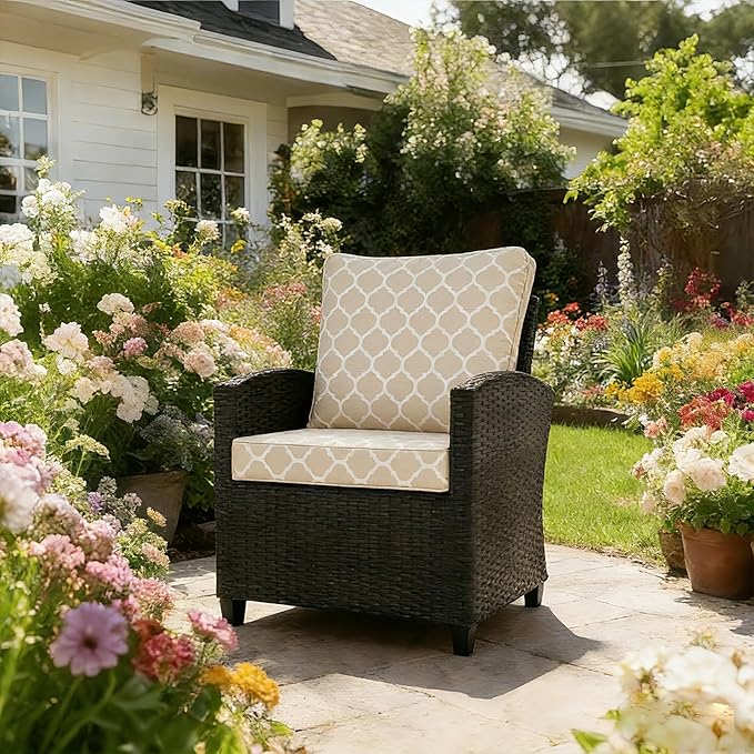 Goodgoods 24 x 28 Outdoor Patio Deep Seat Cushions 2-Pack, 1000+ Hours Fade-Resistant & Water-Resistant Outdoor Furniture Chair Cushions with 30D High-Resilience Foam for Sofa Chair, Toffee Trellis