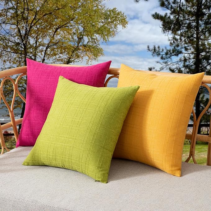 Kevin Textile Pack of 2 Outdoor Waterproof Pillow Covers Checkered Decorative Cushions Sham Throw Pillowcases Shell for Patio Tent Garden Couch Bed Sofa 22x22 Inch Hot Pink