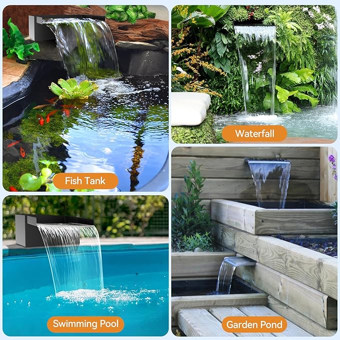POPOSOAP Pond Waterfall Box with Pump Kit, 11.8inch 304 Stainless Steel Pond Waterfall Spillway with 40W 660GPH Pump for Ponds, All-in-l Pond Spillway for Garden Waterfall Water Feature-P43X
