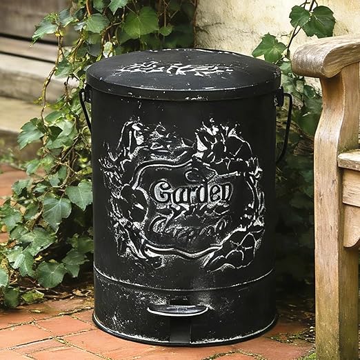 Z&Z ornamentorum Outdoor Small Trash Can with Lid Dog Poop Trash Can Outside for Kitchen Park Garden and Pedal Round Touchless Garbage with Flower and Bird Patterns (Black)