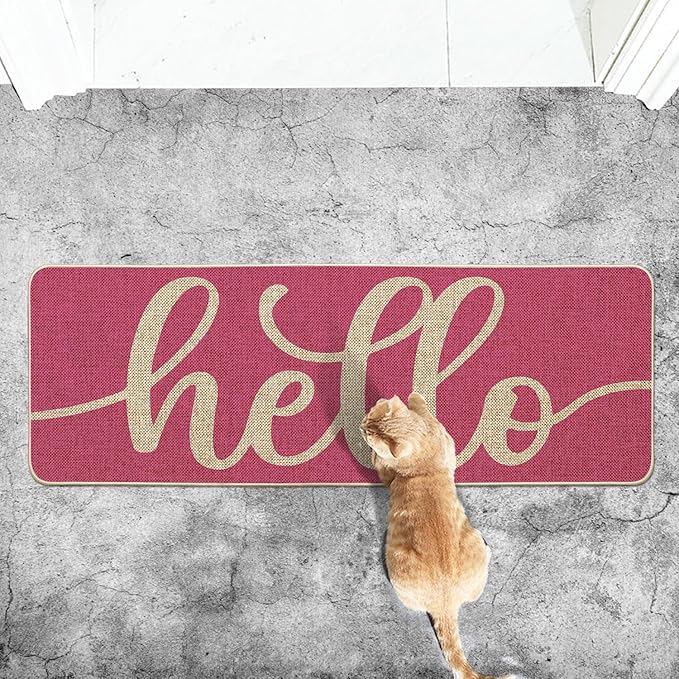 Artoid Mode Pink Hello Valentine's Day Doormat, Spring Summer Home Decor Low-Profile Switch Rug Door Mat Floor Mat for Indoor Outdoor 17x47 Inch