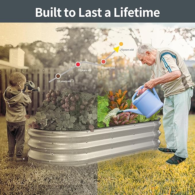 Kesfitt Raised Garden Bed, 5x2x1 FT Galvanized Steel Metal Raised Garden Bed, Oval Open-Bottom Design, 12-Inch Deep for Outdoor Vegetable & Herb Gardening, Silver