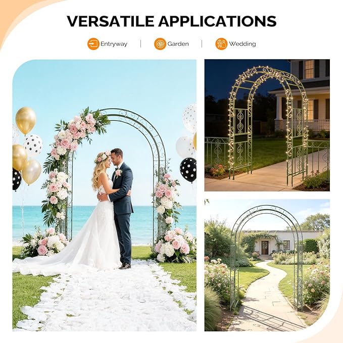 VINGLI Garden Arbor, Double Layer Arch Archway for Wedding Ceremony Party, Steel Garden Trellis for Plant Climbing, Christmas Garden Decorations Pergola for Garden, Backyard, Lawn (Olive Green)
