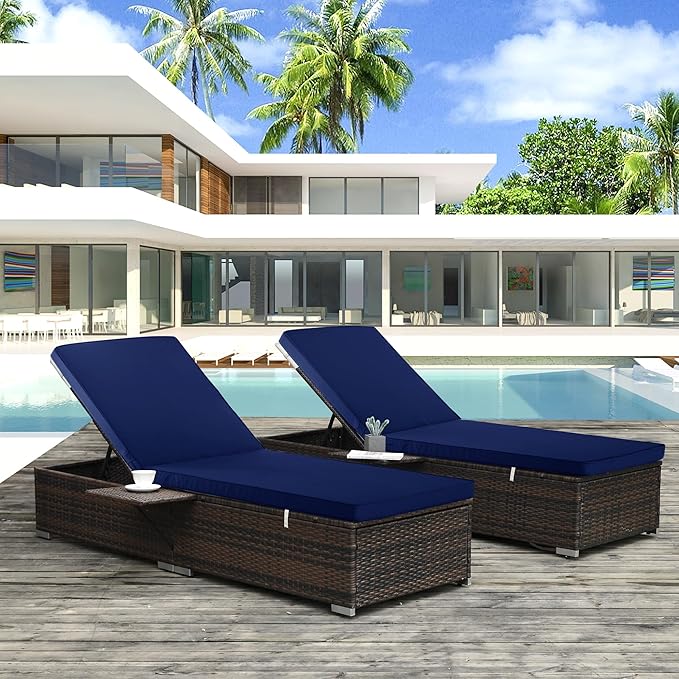 Chaise Lounge Cushion for Outdoor Furniture, Waterproof Fade and Tear Resistant Lounge Deck Chair Cushions for Patio Lawn Pool Resort Hotel, 72x21x3 Inch, Navy