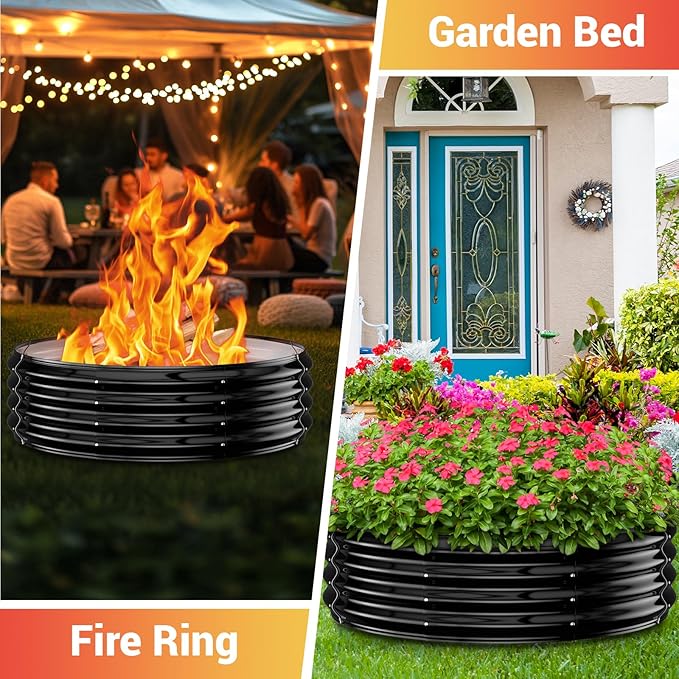 36 Inch Fire Pit Ring Insert for Outside, Heavy Duty Galvanized Steel Fire Pits/Outdoor Fireplace, DIY Wood Burning Firepit In-Ground or Above-Ground,Portable for Backyard Bonfire, Patio & Camping