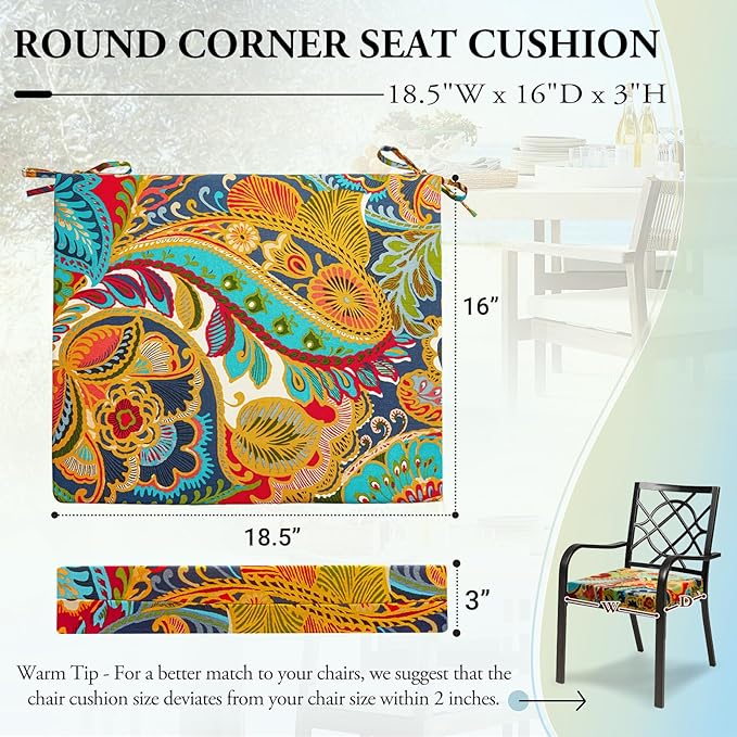 Wellsin Outdoor Chair Cushions for Patio Furniture - Outdoor Cushions for Chairs - Water Resistant Patio Chair Cushions Set of 4, 18.5"X16"X3", Flower