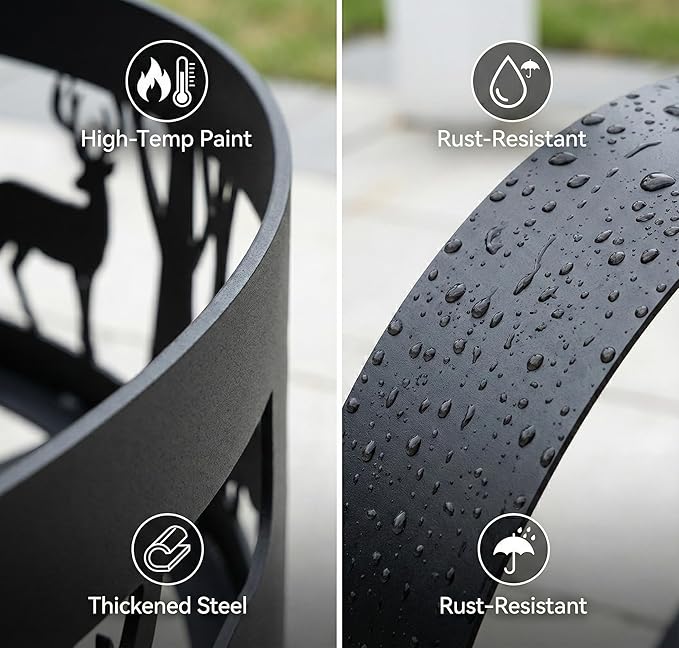 Fire Pit Ring Heavy-Duty: 36 X 9 in Large Metal Smokeless Black Anti-Rust Coating Portable for Outdoor Camping Garden Wood Burning Keep Warm with Air Vent for Men