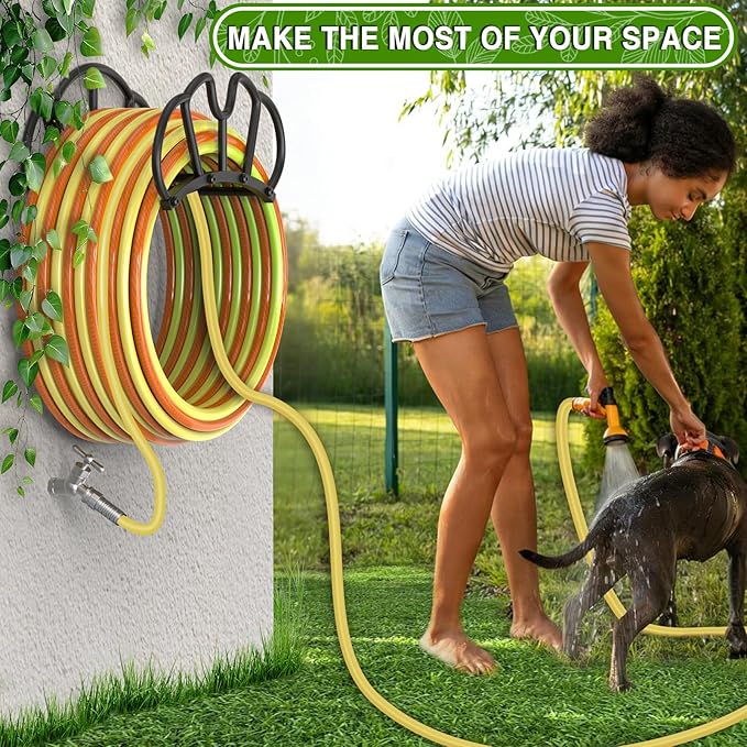 Super Stable Garden Hose Holder Wall Mount, Heavy Duty Water Hose holder Hanger Holds 125-Feet Hose, Metal Hose Storage Reel Rack Organizer for Outside Yard Lawn, 2 Pack