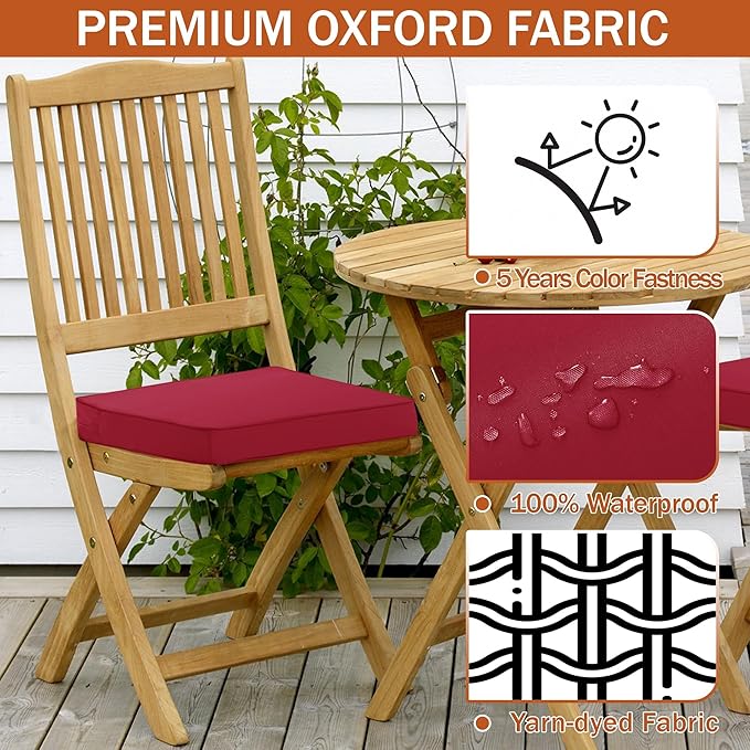 4 Pack Outdoor Chair Cushions 19 x 19 Inch Waterproof Patio Chair Cushions with Tie 5 Year Color Fastness Thick Outdoor Seat Cushion for Garden Lawn Patio Furniture Burgundy