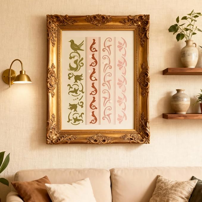 TIAMECH A4 Reusable Border Edge Corner Stencil for Painting - Furniture Floral Lines Layering Template, DIY Wall Art, Wood Furniture, Scrapbook & Crafts (8.3x11.7inch)