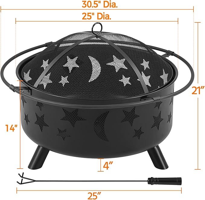 Yaheetech Fire Pit 30in Fire Pits for Outside Wood Burning Outdoor Fireplace with Spark Screen, Poker for Bonfire Patio Backyard Garden Picnic