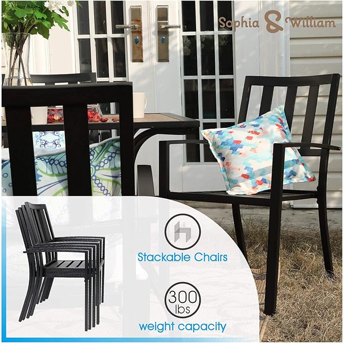 PHI VILLA Patio Dining Set Metal Outdoor Table and Chairs Furniture Set 5 Piece, 37" Square Bistro Table with Umbrella Hole and 4 Backyard Garden Chairs Support 300LBS for Deck, Lawn, Garden