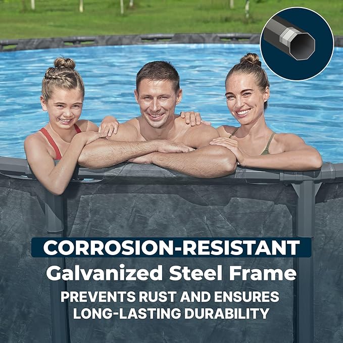 Bestway APX 365 22' x 52" Above Ground Pool, Round Metal Frame Outdoor Swimming Pool Set with Sand Filter Pump, Ladder, and Cover, Dark Marble