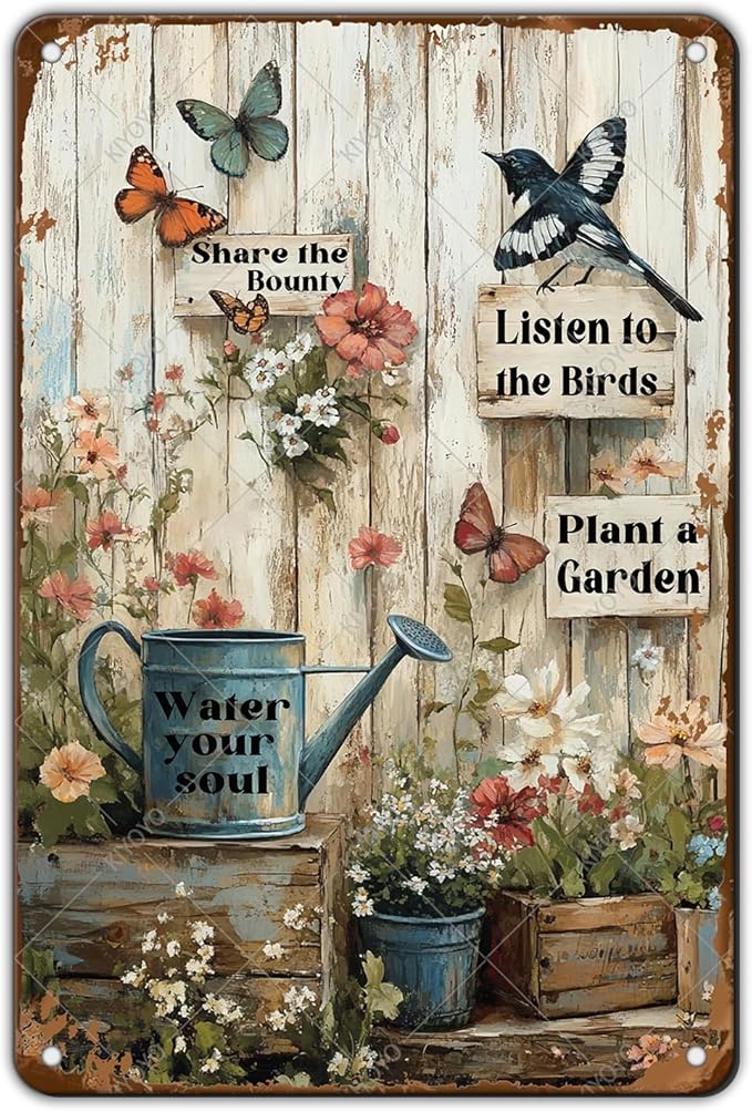 Funny Garden Tin Sign Plant A Garden Metal Signs Wall Decor for Yard Fence Outdoor 12x8 Inch