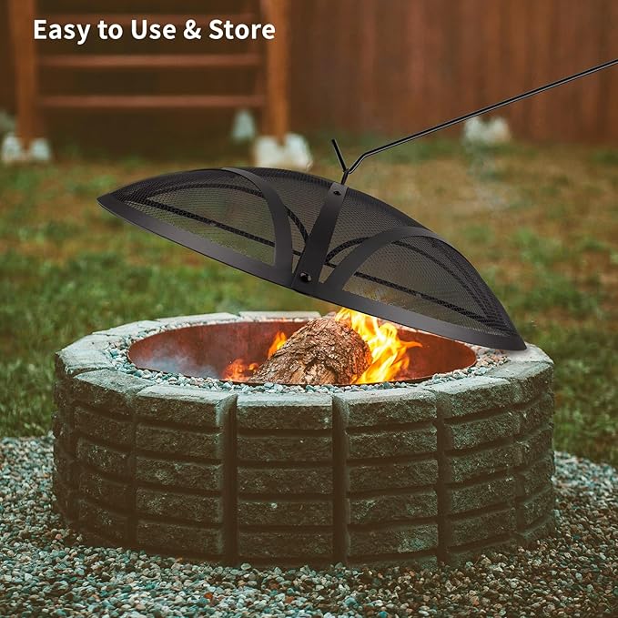 WeCooper 32In Reinforced Steel Round Fire Pit Screen Cover,Outdoor Patio FirePit Spark Screens,Heavy Duty Steel Mesh Fire Pit Ember Lid with Handle…