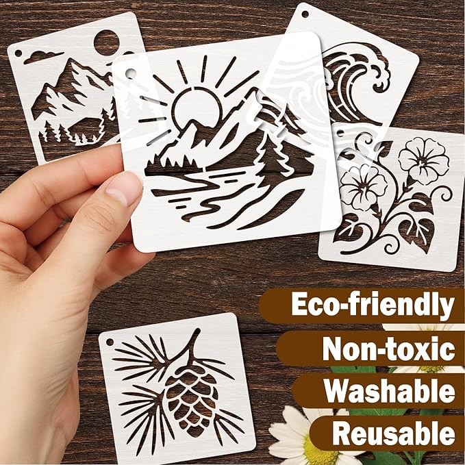Stencils 4in 50pcs Reusable Plastic Templates Craft Paint Template Nature Style DIY Crafts Stencil Holiday for Fabrics Window Wall Home Wood(4inch 50 Pack)