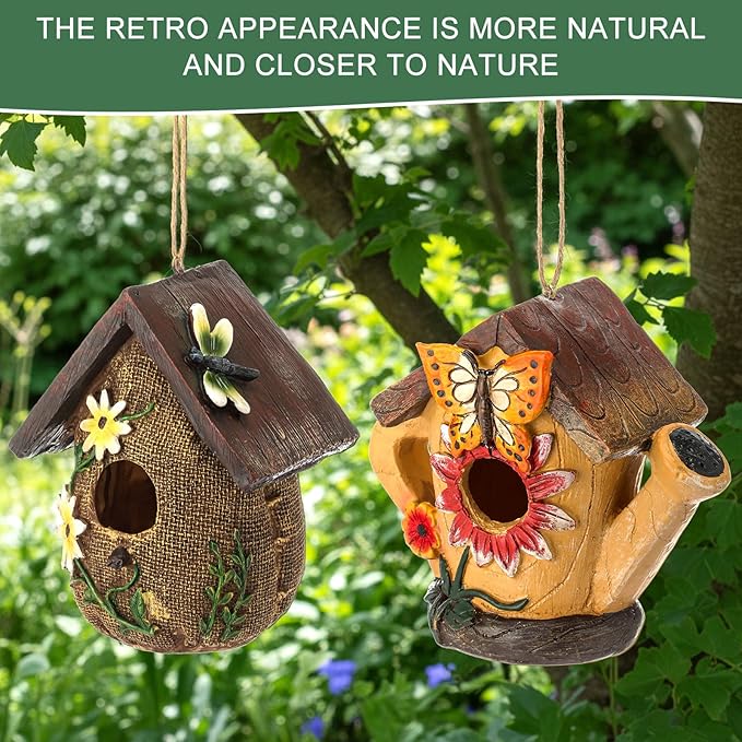 2 Pcs Decorative Birdhouse for Outdoor Hanging Bird Houses for Outside Colorful Decorative Cute Resin Birdhouses for Outside Indoors Garden Backyard Decor, Gift for Bird Lovers(Novel)