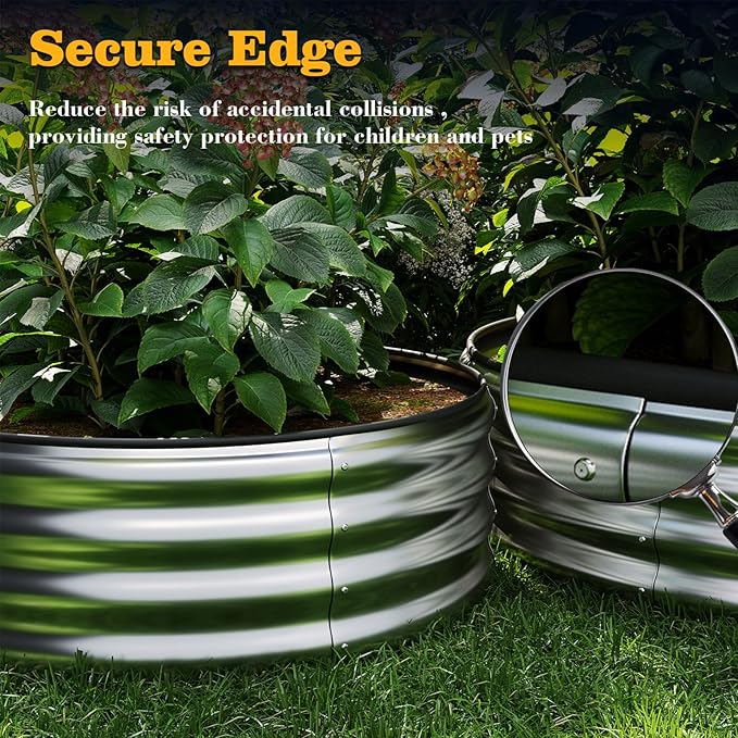 Galvanized Metal Planter Round Raised Garden Bed Kit for Gardening Outdoor，2x2x1ft Grow Garden Box Raised Flower Bed，Round Galvanized Planter Outdoor Metal Fire Pit Ring Green