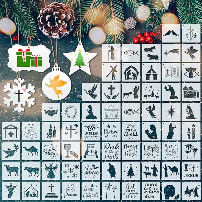 Marspark 66 Pcs Spring Easter Small Stencils for Crafts Reusable 3 Inch Stencils for Painting on Wood DIY Craft Paint Template for Wall Home Decor Card Rock Canvas Drawing Holiday (Peace Style)