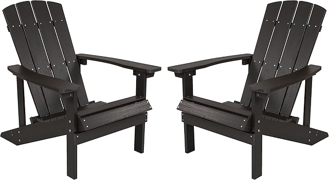 Flash Furniture Charlestown Poly Resin Adirondack Chair - Slate Gray - All Weather - Indoor/Outdoor - Set of 2