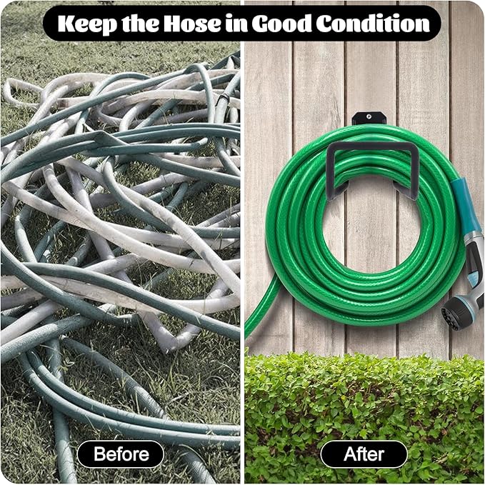 2 Pack Garden Hose Holder, Hose Reel Heavy Duty Hose Hanger, Wall Mounted Water Hose Holder Outdoor/Indoor Metal Durable Hose Hooks Ideal for Water Hose Storage Garden Yard Hold Max 154 Lbs- Black