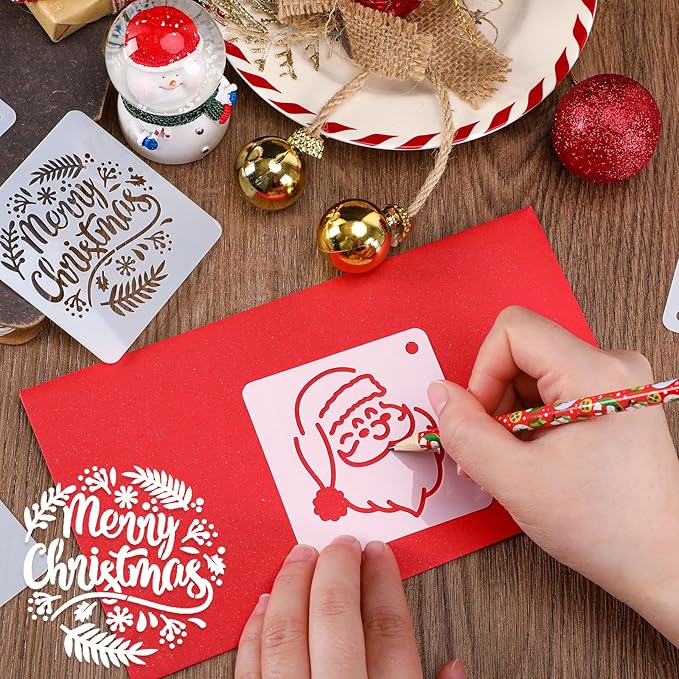 Augshy Christmas Snowman Face Stencils, 56 Pack Reusable Plastic Drawing Template for Scrapbooking Drawing Wall Floor Decor DIY Rock Painting Art Projects (3 Inch)