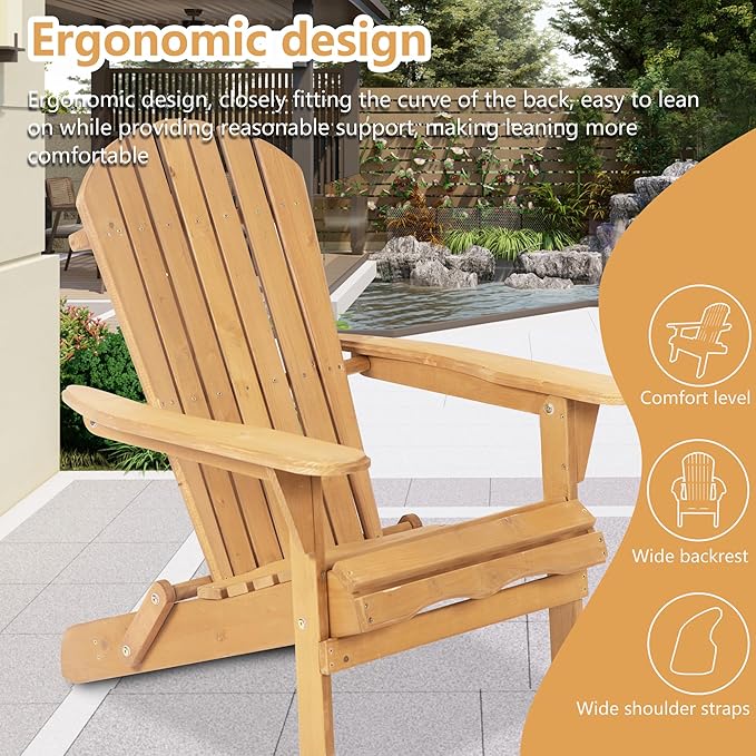 PayLessHere Adirondack Chairs, Weather Resistant Patio Chairs with Pinewood Wooden Textured for Patio Lawn Garden Backyard Deck Pool Beach Fire Pit