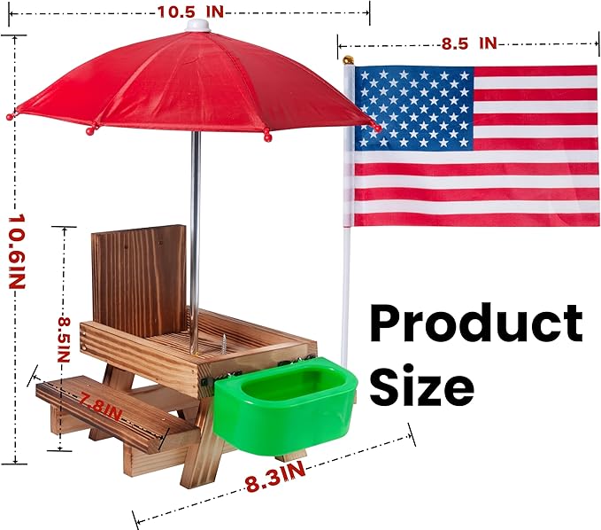 Squirrel Feeder Picnic Table with Water Bowl, Squirrel Feeders for Outside with Umbrella, Brown Squirrel Feeder with Corn Cob Holder Cute Chipmunk Feeder for Yard and Porch Decoration