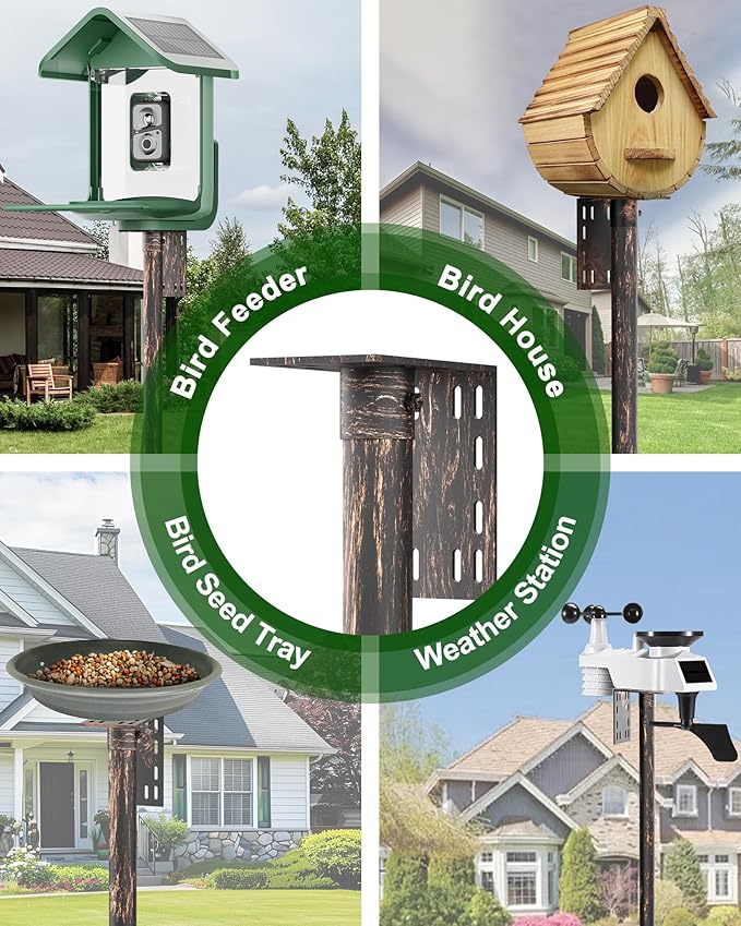 Bird Feeder Pole – 75 Inch Height Bird House Pole with 1-Inch Dia Heavy Duty for Birdfeeders, Feeding Stand with Mount Kit for Outdoor, Slip-Fit Connection, Copper Brushed