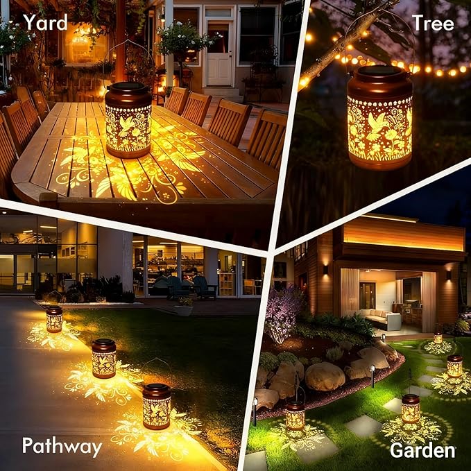 Gifts for Women Mom, Solar Lanterns Outdoor Garden Decor- Solar Lights Waterproof Hummingbird Decorative Hanging Metal Lights Gardening Gift for Outside Yard, Patio, Backyard, Farm