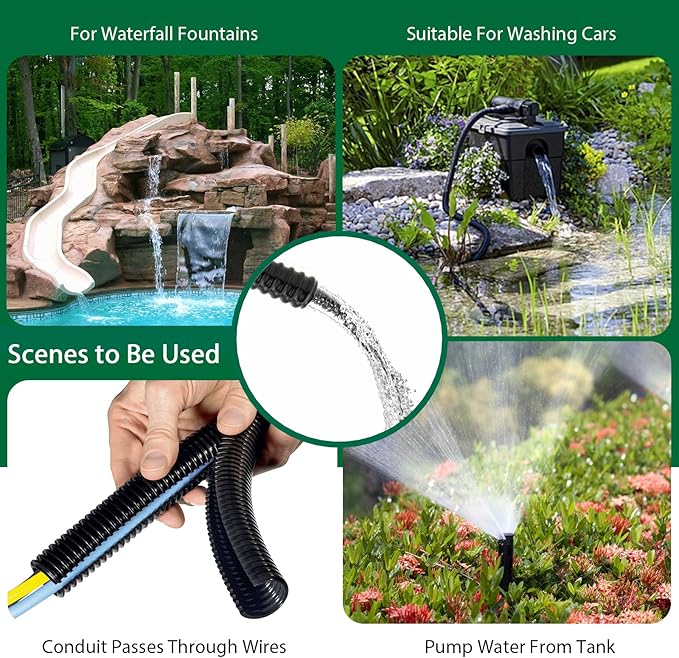LONGRUN Pond Tubing 1.25 Inch 1-1/4'' Diameter, 23.6 Feet Long Corrugated Flexible Hose Pipe, Pool PVC Tube for Garden Ponds Waterfalls Camping Caravans Filters Drainage Marine