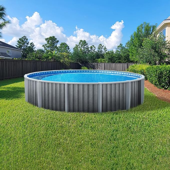 Lake Effect Pools 'Saint Kitts' 21 ft Round Above Ground Swimming Pool | 52 Inch Resin Protected Steel Sided Walls | Bundle Includes: 25 Gauge Overlap Liner & Widemouth Skimmer | Salt Water Friendly