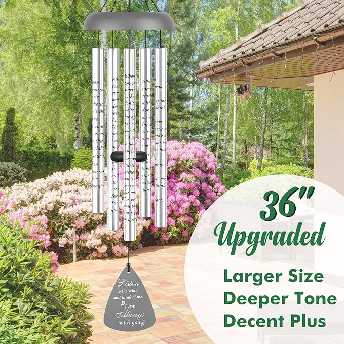 Sympathy Gift Wind Chimes for Outside - 36'' Large Memorial Gifts for Loss of Mother/Mom/Father/Dad, Bereavement Gift Ideas Windchimes Outdoors in Memory of Loved One, Condolence Remembrance, Gray