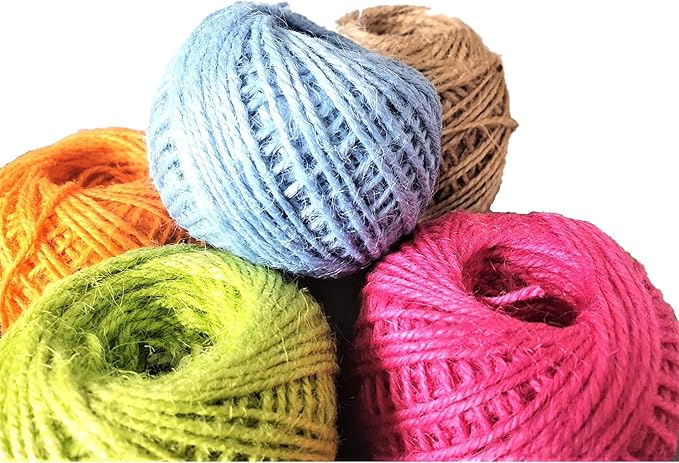 KIS Premium Colurful Natural Jute Twine 328 Feet 2mm - Blue Smell Free 3 Strand, DIY Projects, Crafts, Decoration, Hobby, PET Friendly, Gardening Yarn - String - Rope…