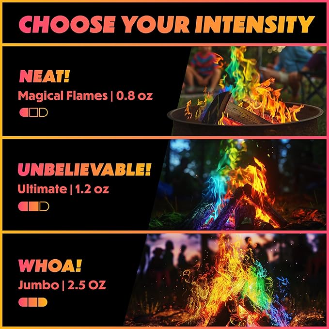 Magical Flames Fire Color Packets (25 Pack), Vibrant Multi-Color Fire for Fire Pits, Campfires, Bonfires & Fireplaces - Camping Essentials & Outdoor Party Accessories