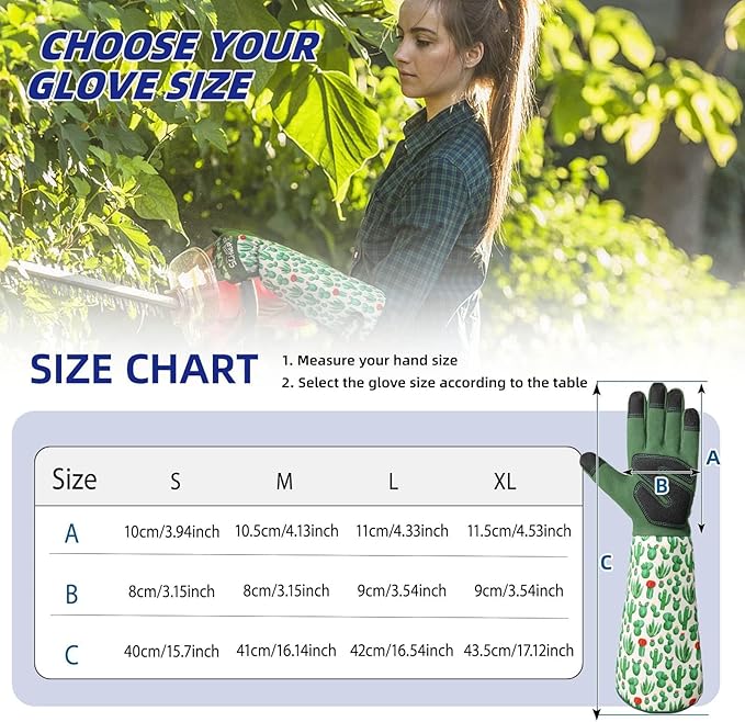 Schwer Gardening Gloves for Women, Rose Pruning Gloves with Forearm Protection, Touchscreen, Fingertip & Palm Strengthening, Breathable & Comfortable Long Garden Glove for Yard, Gardening Gifts, M