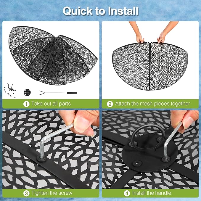 REDCAMP 36Inch Fire Pit Spark Screen, Collapsible Fire Pit Screen Round with Handle, Heavy Duty Iron Fire Pit Cover Mesh Round Replacement Firepit Screens Easy Opening for Outdoor Patio Backyard