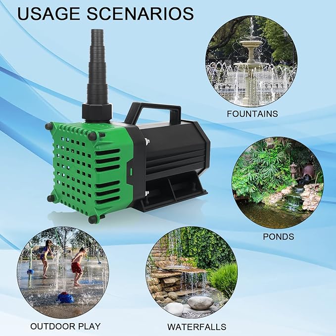 BARST Submersible Water Pump 150W High Flow Pond Pump with 25ft Power Cord Fountain Pump for Waterfall Koi Pond Fish Aquarium Tank Hydroponic with Pump Barrier Bag (5300GPH-GREEN)