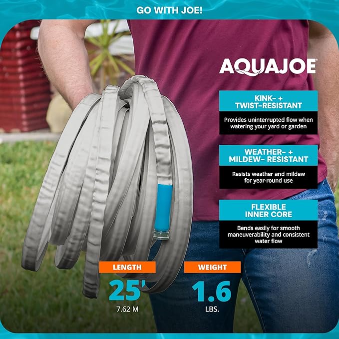 Aqua Joe AJFJH25-58-PRX XTREME FIBERJACKET Flexible, Kink-Resistant Garden Hose, 600 PSI Max, 5/8-Inch Diameter, 25 Feet