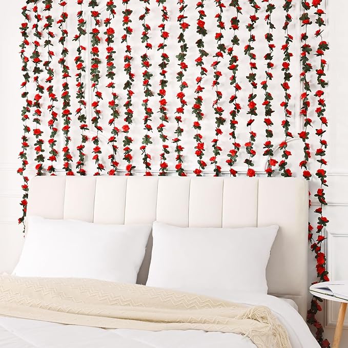 BLEUM CADE 5Pcs 41Ft Flower Garland Artificial Rose Vines for Bedroom, Cute Fake Hanging Flower Vines Floral Garland Decorations for Wedding Party Wall Room Decor Aesthetic
