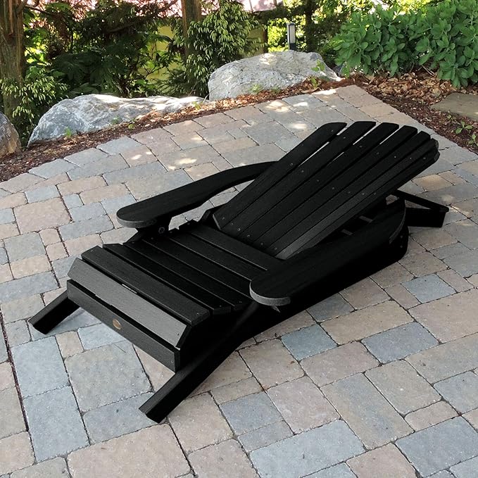 highwood Hamilton Made in the USA Folding and Reclining Adirondack Chair, Adult Size, Black