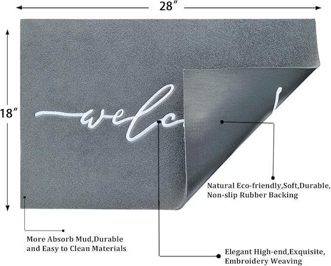 AAZZKANG Gray Doormat Outdoor Entrance Front Door Welcome Mat with Non Slip Rubber Backing, Easy to Clean Entrance Mats for Outside Inside Entry