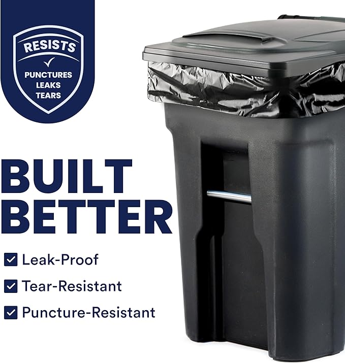 Plasticplace 95-96 Gallon Heavy Duty Trash Bags, Garbage Bags, Puncture-Resistant, Fits Rollaway Cans & Drums, Durable Large Plastic Bags (50 Count)
