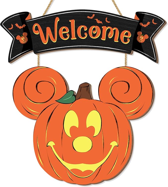 Halloween Mouse Pumpkin Decorations, Halloween Mouse Welcome Hanging Sign for Front Door, Happy Halloween Wooden Pumpkin Signs, Wood Door Hanger Ornaments for Home Window Wall Decor