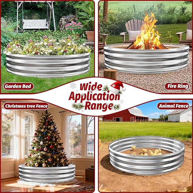 12 Inch Tall Heavy-Duty Round Steel Rised Garden Bed – Wave-Shaped Design Galvanized Metal Planter Box for Vegetables Flowers Succulent at Patio/Garden Outdoor (Silver, 60" Diameter)