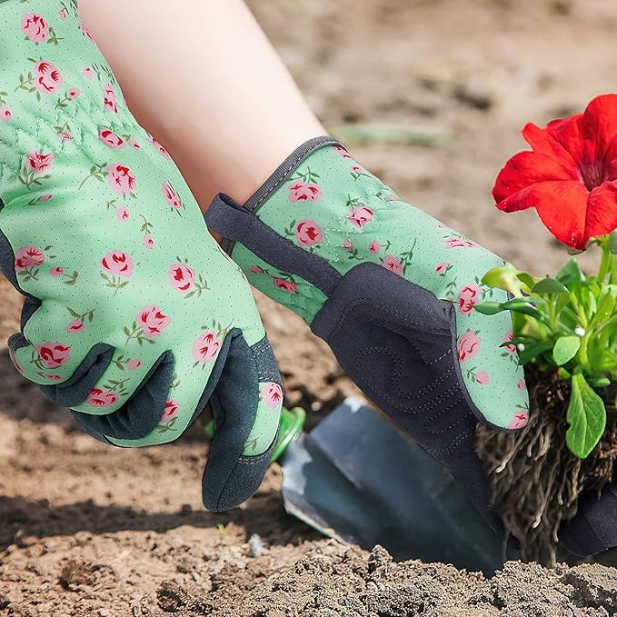 Baidast Garden Gloves, Breathable Leather Gardening Gloves Thorn Proof for Digging, Planting, Pruning